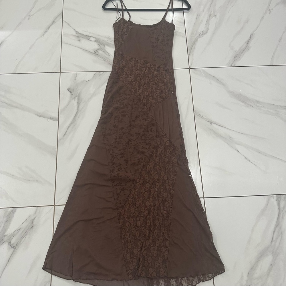 Brown Lace-Panel Slip Dress - Women